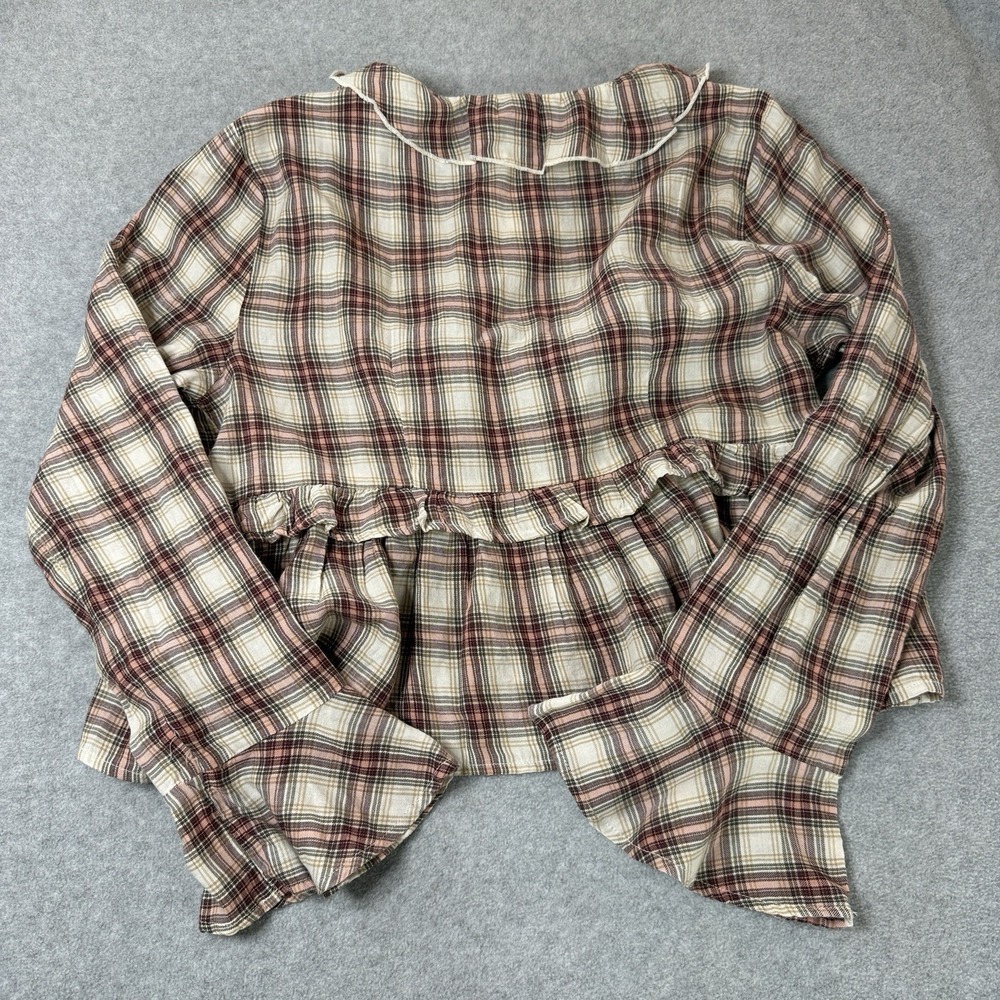 NWT American Eagle Plaid Ruffle Tie Front Peplum Top Large Cottagecore Boho - Picture 8 of 8